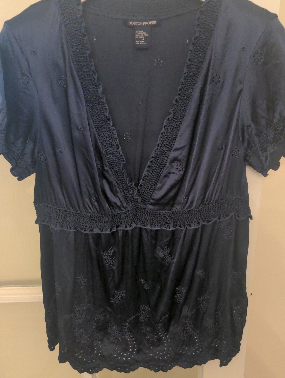 New Silk Boston Proper Eyelet V-Neck Smocked Waist Tunic, Top, Blouse